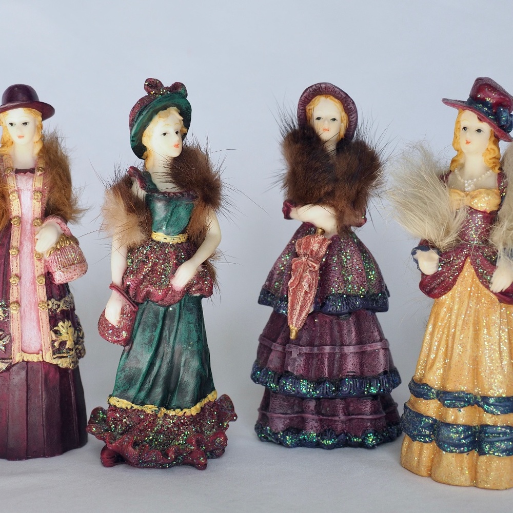 Vintage Set/4 Ladies with Fur Collars Figurines